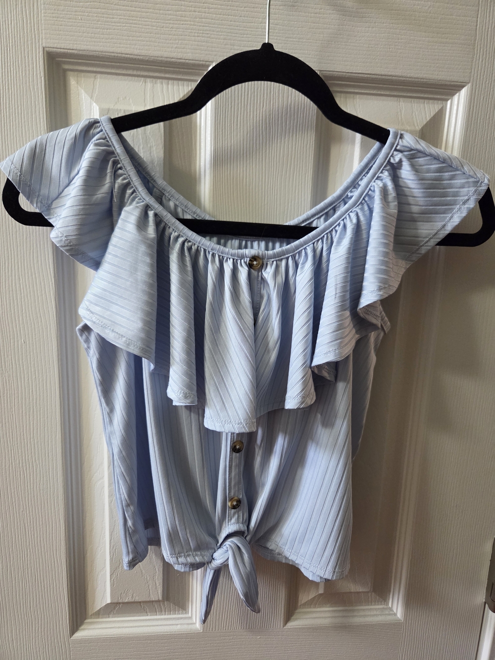 Justice Brand Light Blue Ruffle Off-Shoulder Tie-Front Top